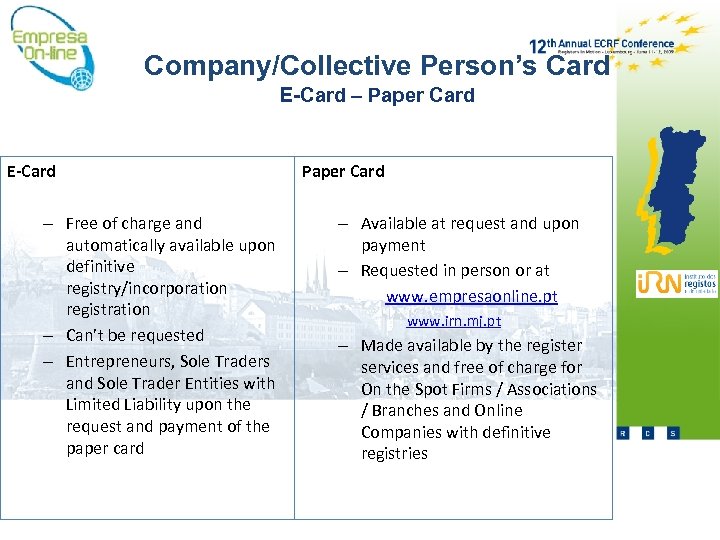 Company/Collective Person’s Card E-Card – Paper Card E-Card – Free of charge and automatically