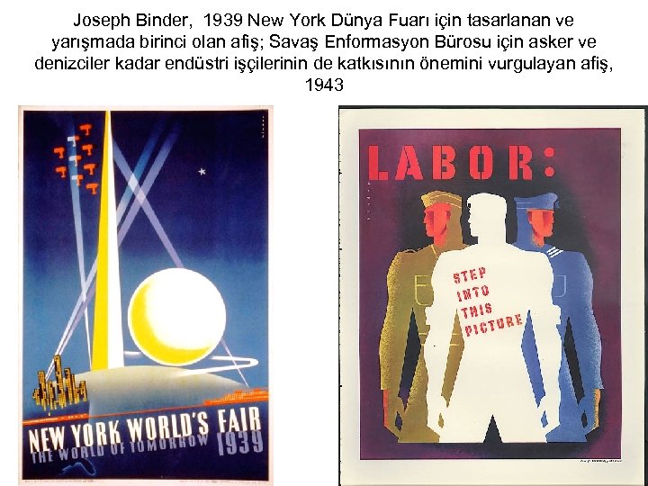 Joseph Binder, 1939 New York Dünya Fuarı için tasarlanan ve yarışmada birinci olan afiş;
