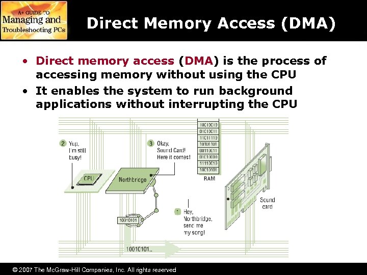 Direct Memory Access (DMA) • Direct memory access (DMA) is the process of accessing