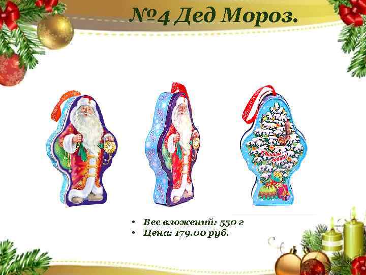 № 4 Дед Мороз. • Вес вложений: 550 г • Цена: 179. 00 руб.