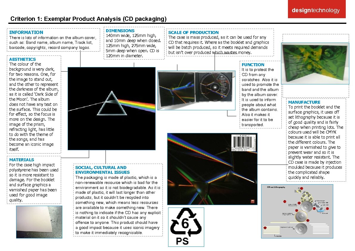 designtechnology Criterion 1: Exemplar Product Analysis (CD packaging) INFORMATION There is lots of information