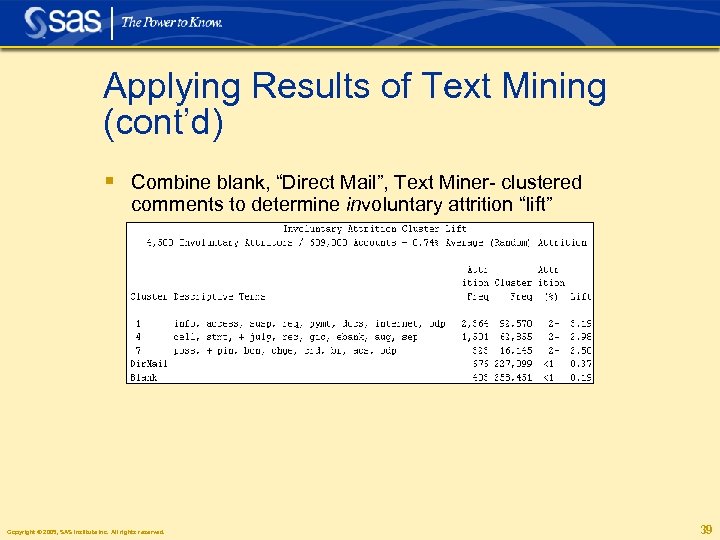 Applying Results of Text Mining (cont’d) § Combine blank, “Direct Mail”, Text Miner- clustered