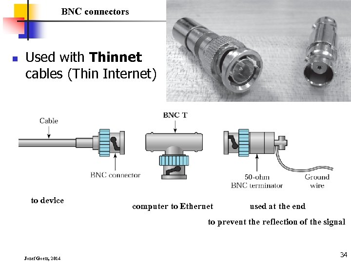 BNC connectors n Used with Thinnet cables (Thin Internet) to device computer to Ethernet