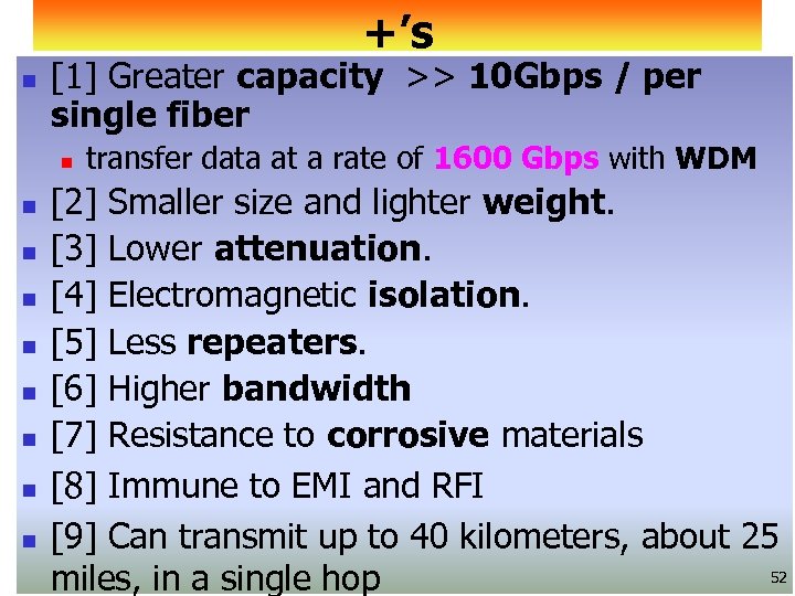 +’s n [1] Greater capacity >> 10 Gbps / per single fiber n n