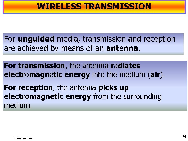 WIRELESS TRANSMISSION For unguided media, transmission and reception are achieved by means of an