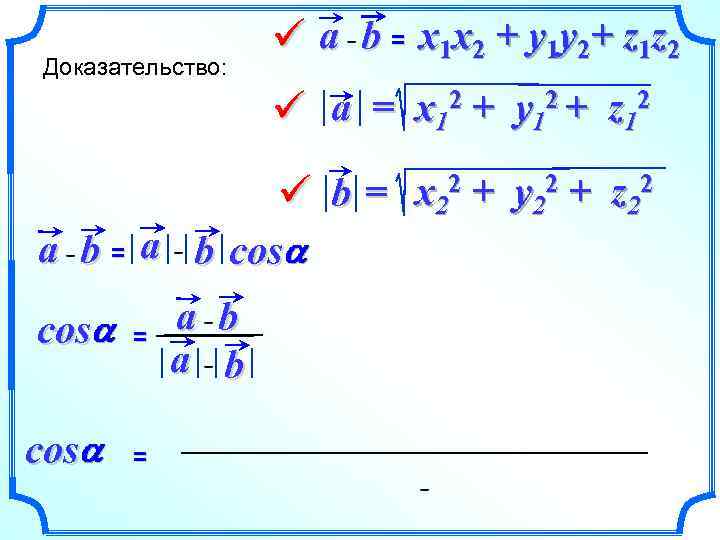 Доказательство: ü a b = x 1 x 2 + y 1 y 2+