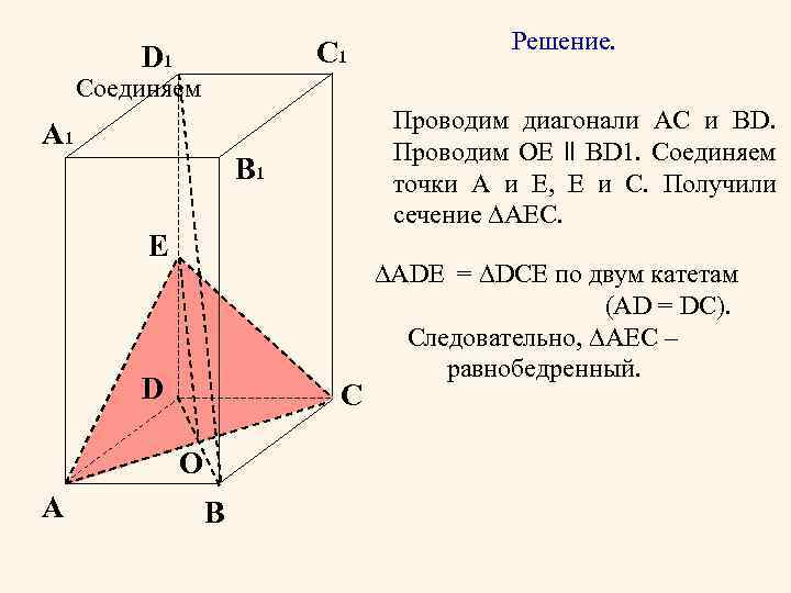 C 1 D 1 Решение. Соединяем Проводим диагонали AC и BD. Проводим OE ll