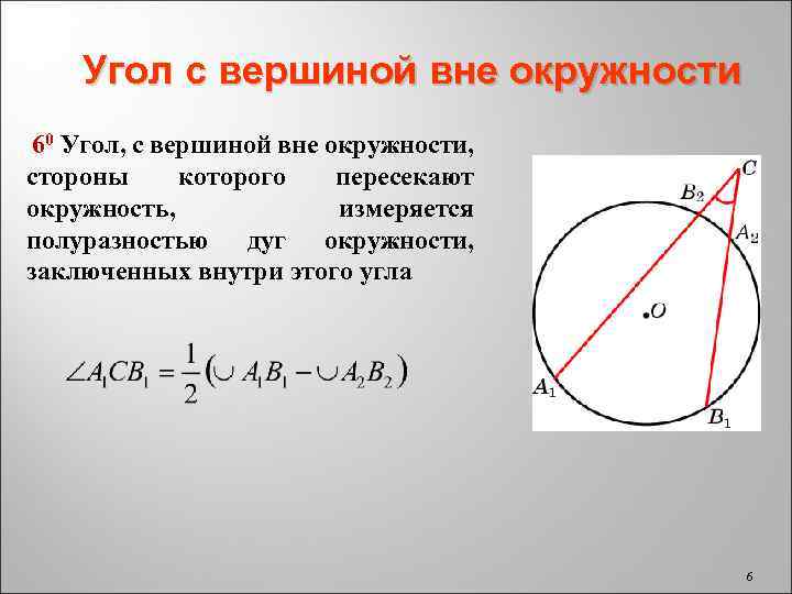 Если вершина угла лежит на окружности то этот угол является вписанным углом окружности рисунок