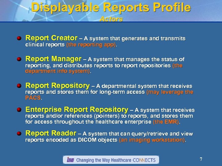 Displayable Reports Profile Actors Report Creator – A system that generates and transmits clinical