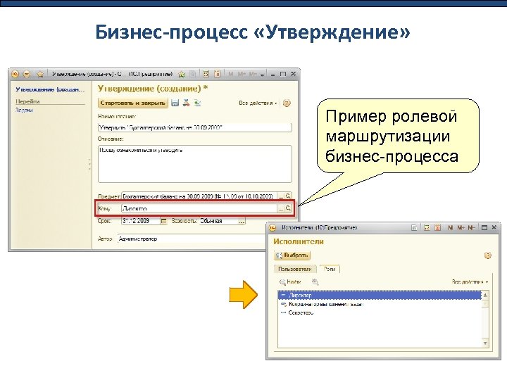 Бизнес-процесс «Утверждение» Пример ролевой маршрутизации бизнес-процесса 