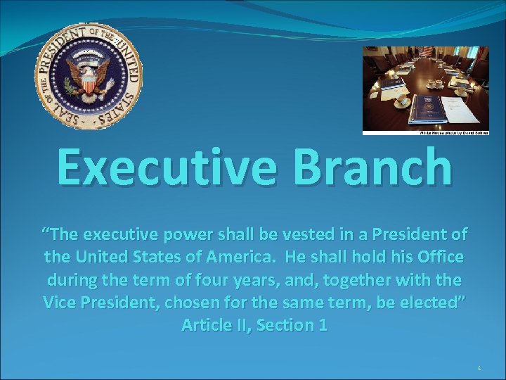 the constitution states that the executive power shall be vested in _____.