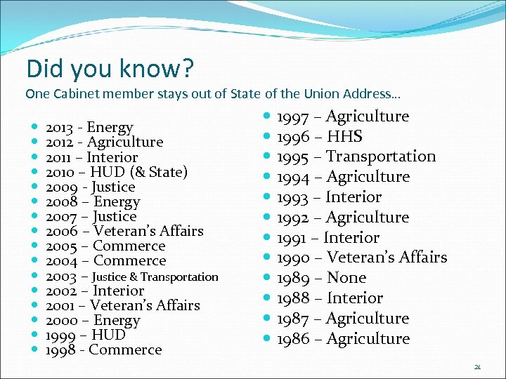 Did you know? One Cabinet member stays out of State of the Union Address…