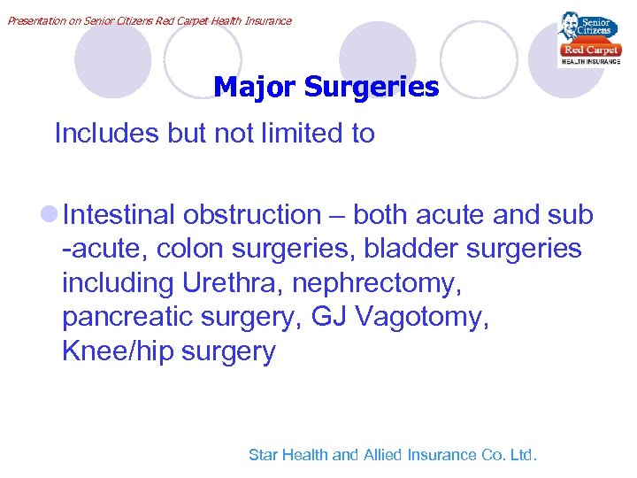 Presentation on Senior Citizens Red Carpet Health Insurance Major Surgeries Includes but not limited