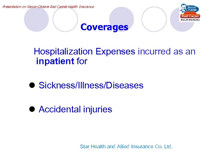 Presentation on Senior Citizens Red Carpet Health Insurance Coverages Hospitalization Expenses incurred as an