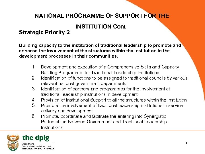 NATIONAL PROGRAMME OF SUPPORT FOR THE Strategic Priority 2 INSTITUTION Cont Building capacity to