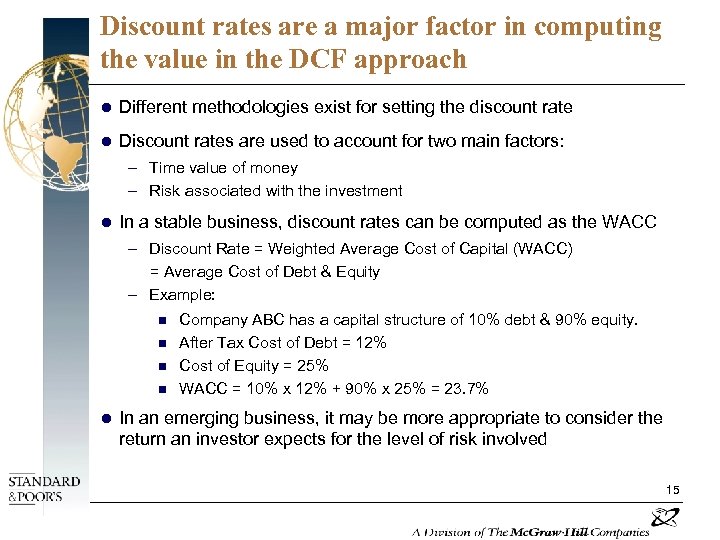 Discount rates are a major factor in computing the value in the DCF approach