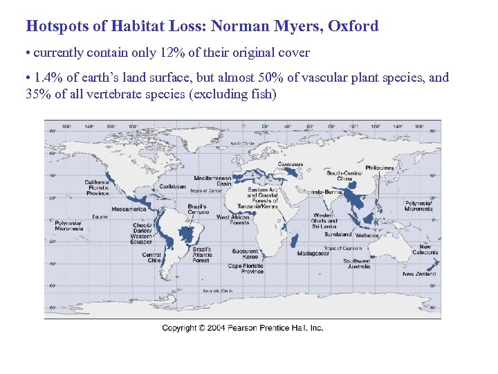 Hotspots of Habitat Loss: Norman Myers, Oxford • currently contain only 12% of their