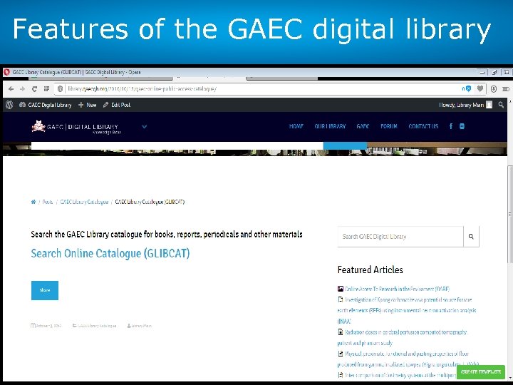 Features of the GAEC digital library 