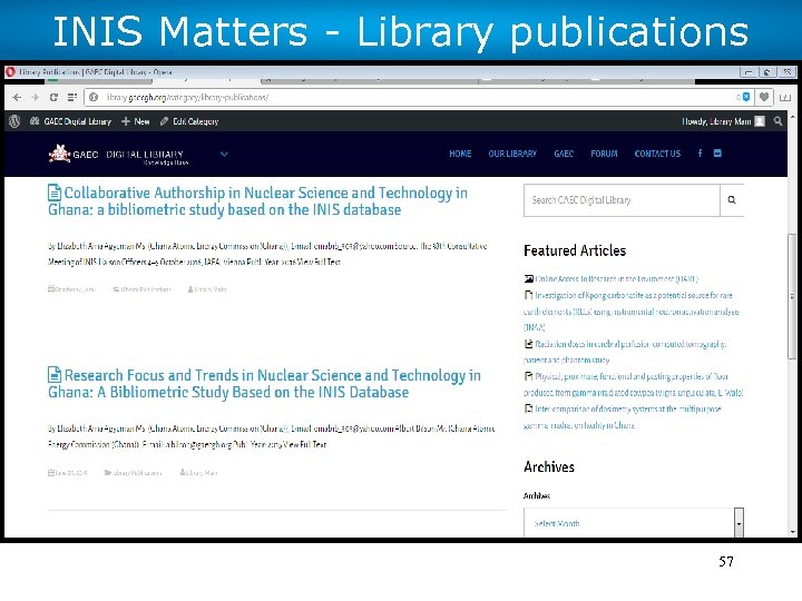 INIS Matters - Library publications (Highlights of 2016) 57 