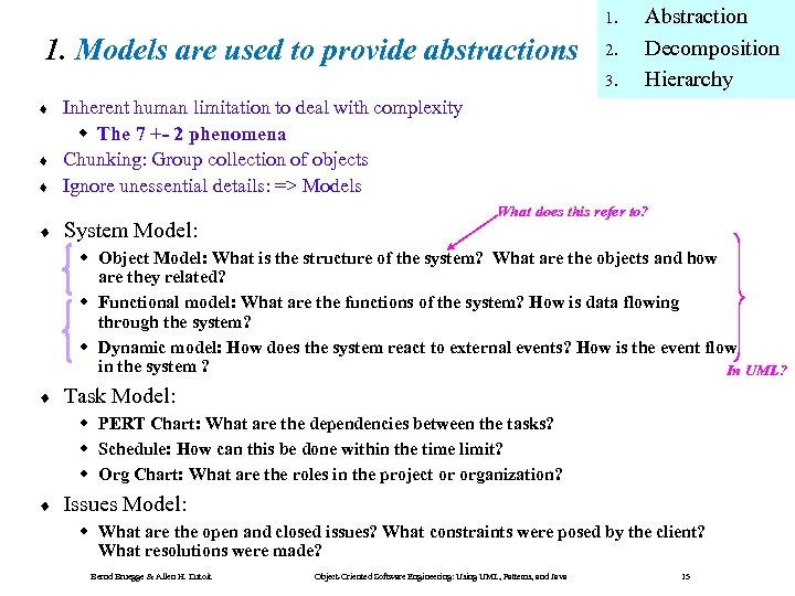 1. 1. Models are used to provide abstractions 2. 3. ¨ ¨ Abstraction Decomposition