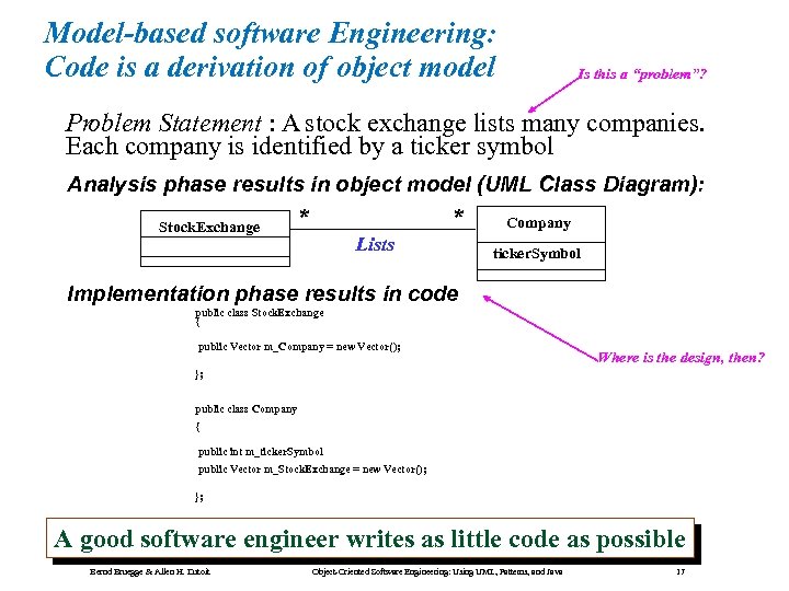 Model-based software Engineering: Code is a derivation of object model Is this a “problem”?
