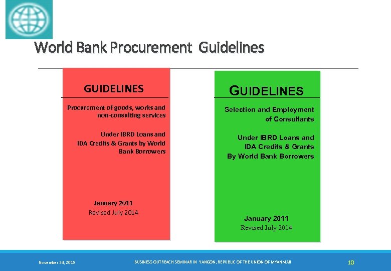 World Bank Procurement Guidelines GUIDELINES Procurement of goods, works and non-consulting services Under IBRD