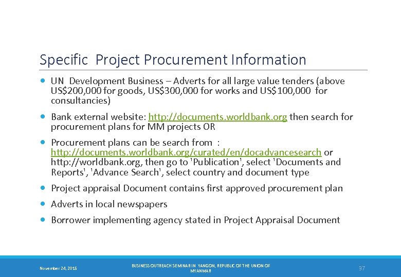 Specific Project Procurement Information UN Development Business – Adverts for all large value tenders