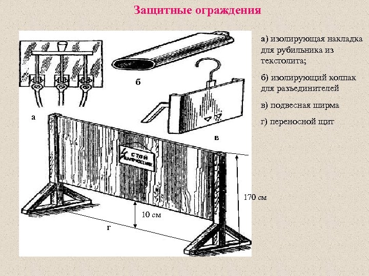Защитные ограждения а) изолирующая накладка для рубильника из текстолита; б) изолирующий колпак для разъединителей
