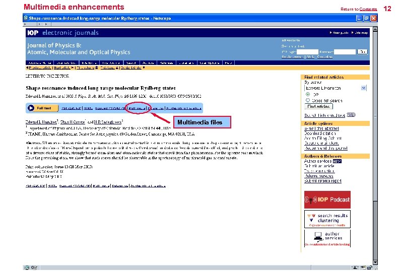Multimedia enhancements Return to Contents Multimedia files 12 