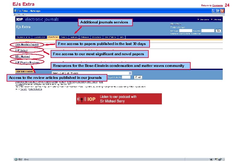 EJs Extra Return to Contents Additional journals services Free access to papers published in