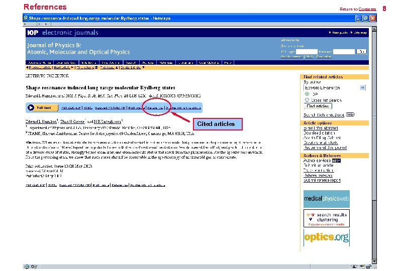 References Return to Contents Cited articles 8 
