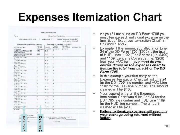 Expenses Itemization Chart • • Column 2 Column 1 • As you fill out