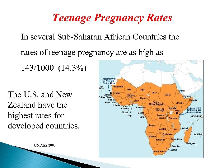 Teenage Pregnancy Rates In several Sub-Saharan African Countries the rates of teenage pregnancy are