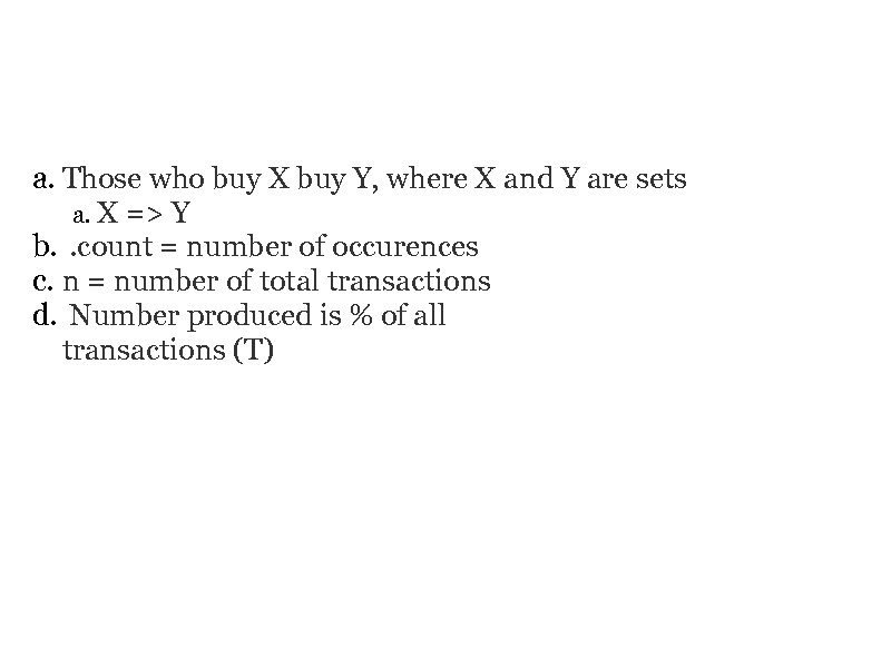 SUPPORT a. Those who buy X buy Y, where X and Y are sets