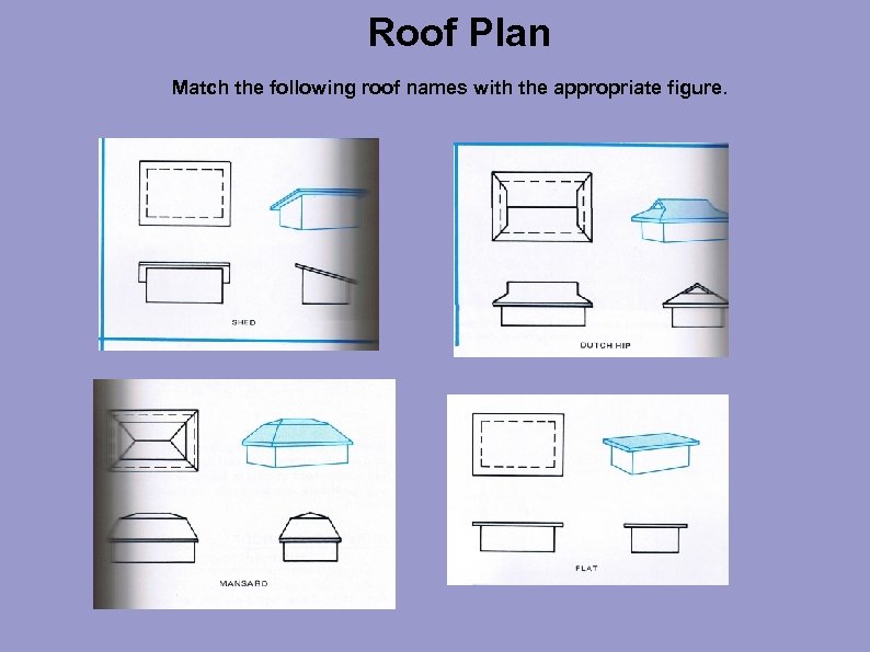 Roof Plan Match the following roof names with the appropriate figure. 