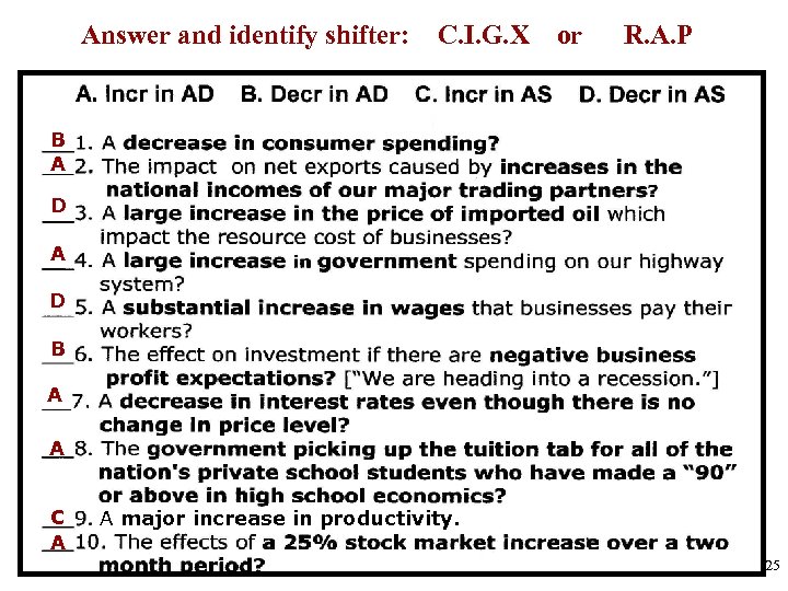 Answer and identify shifter: C. I. G. X or R. A. P B A