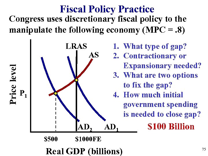 Fiscal Policy Practice Congress uses discretionary fiscal policy to the manipulate the following economy