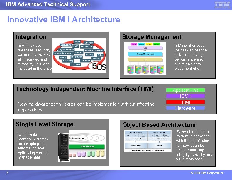 IBM Advanced Technical Support Innovative IBM i Architecture Integration Storage Management IBM i includes