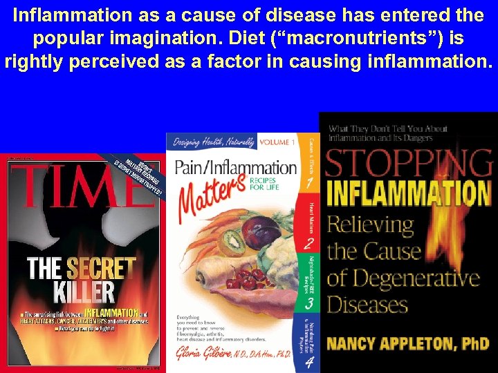 Inflammation as a cause of disease has entered the popular imagination. Diet (“macronutrients”) is