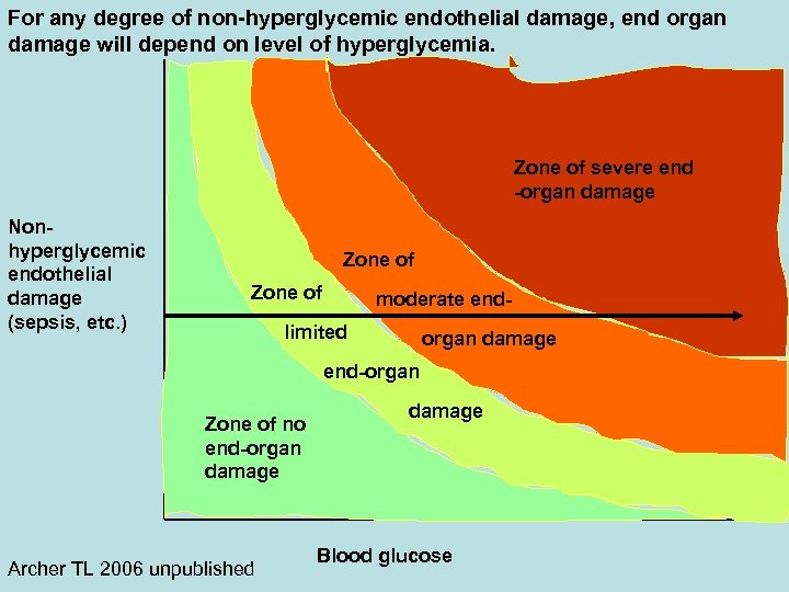 For any degree of non-hyperglycemic endothelial damage, end organ damage will depend on level