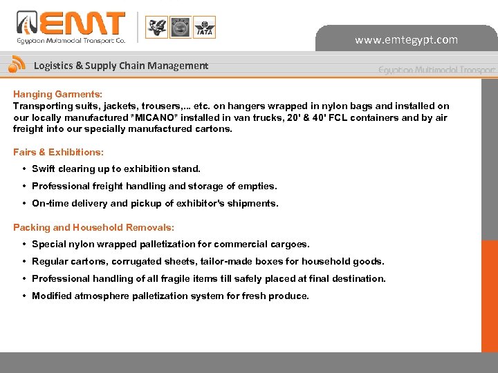 www. emtegypt. com Logistics & Supply Chain Management Hanging Garments: Transporting suits, jackets, trousers,