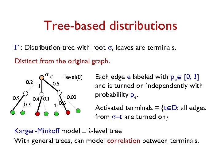 Tree-based distributions G : Distribution tree with root s, leaves are terminals. Distinct from