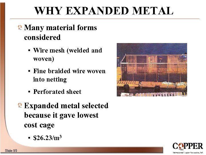 WHY EXPANDED METAL Many material forms considered • Wire mesh (welded and woven) •