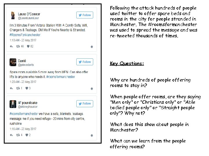 Following the attack hundreds of people used twitter to offer spare beds and rooms