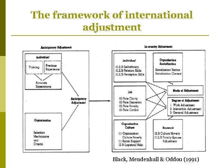 The framework of international adjustment Black, Mendenhall & Oddou (1991) 