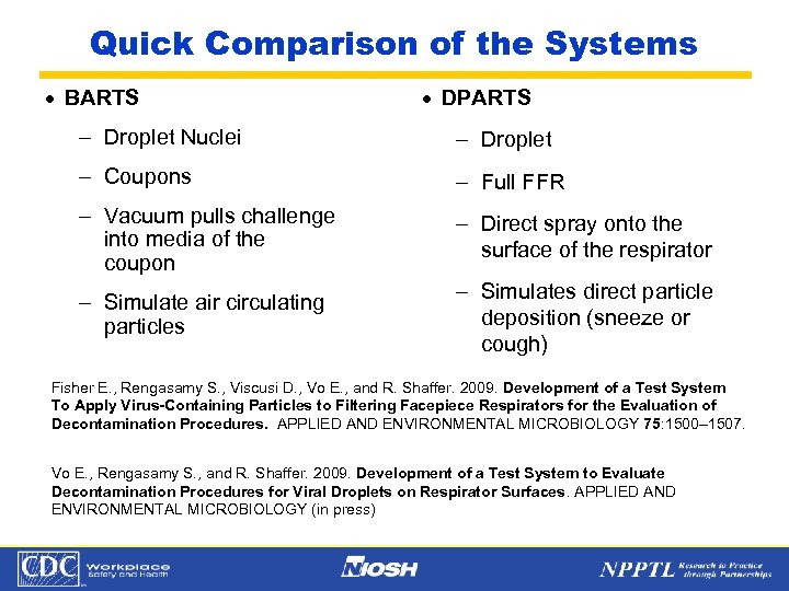 Quick Comparison of the Systems · BARTS · DPARTS - Droplet Nuclei - Droplet