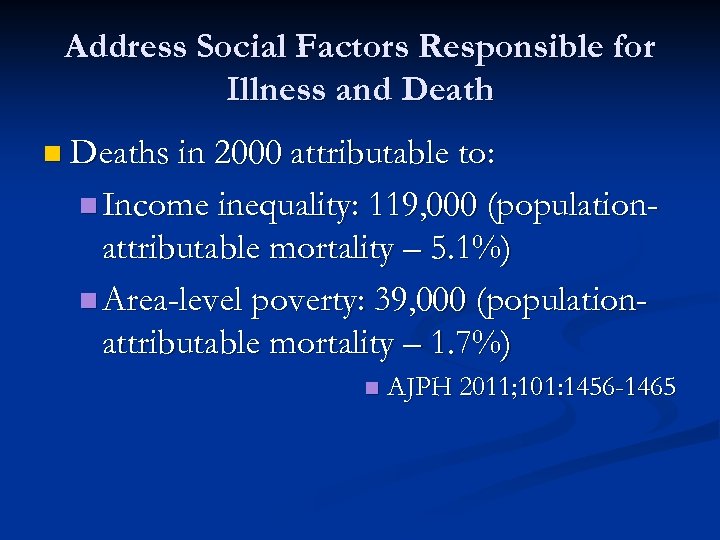 Address Social Factors Responsible for Illness and Death n Deaths in 2000 attributable to: