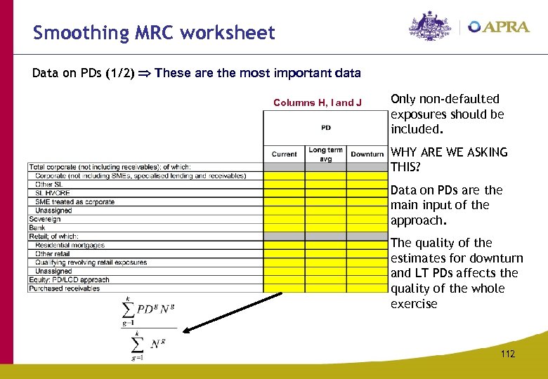 Smoothing MRC worksheet Data on PDs (1/2) These are the most important data Columns