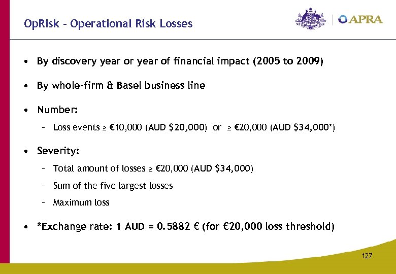 Op. Risk – Operational Risk Losses • By discovery year or year of financial