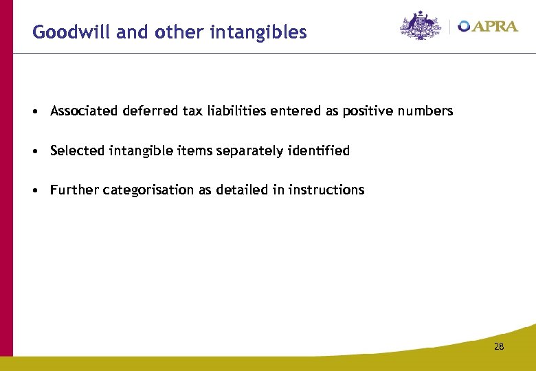 Goodwill and other intangibles • Associated deferred tax liabilities entered as positive numbers •